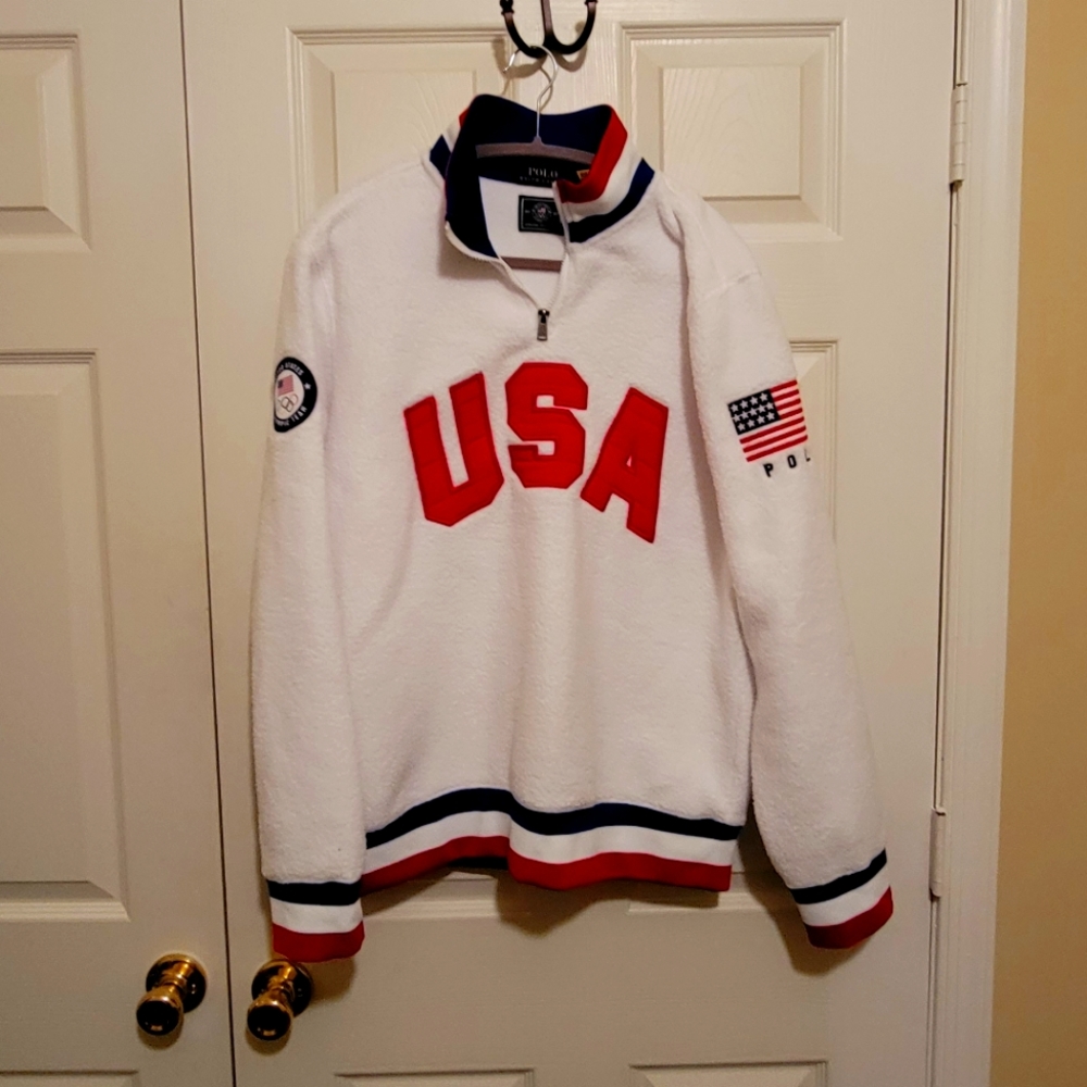 White fleece Ralph Lauren 1/4 zip pullover